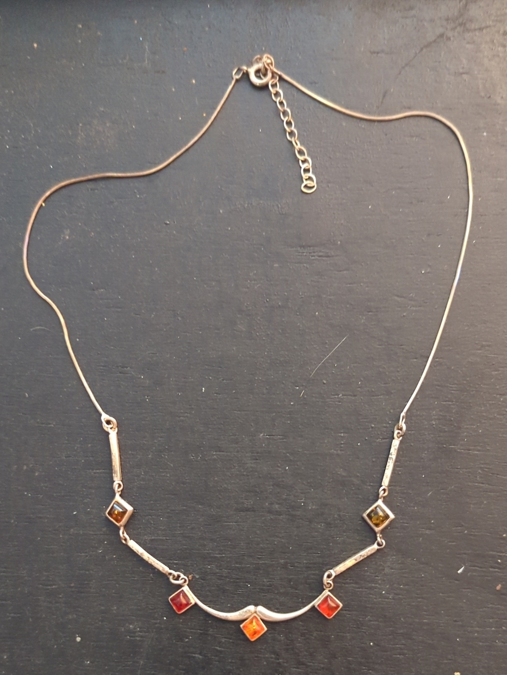 Tri-colour Baltic Amber And Sterling Necklace